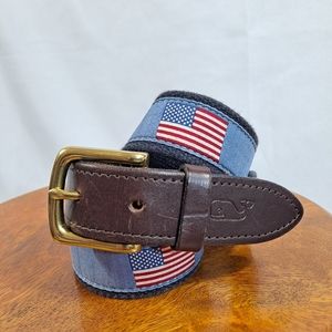Vineyard Vines USA Flag Canvas Leather Club Belt